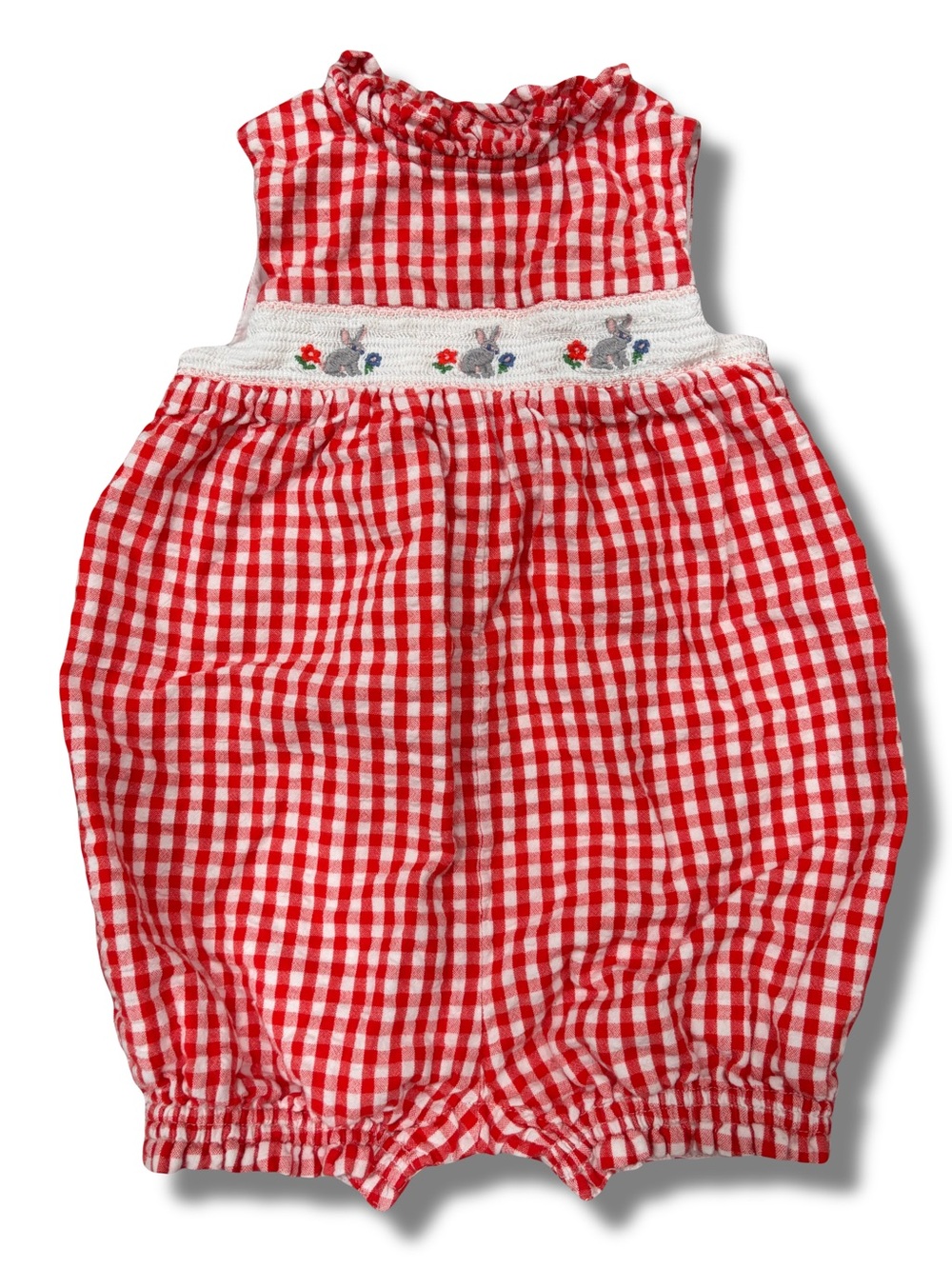 Baby Boden 3-6 Months Bunny Smocked Red Gingham Bubble Romper Rabbit Cotton
